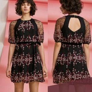 NWT foxiedox ziva embroidered pink floral mesh lace black mini dress XL